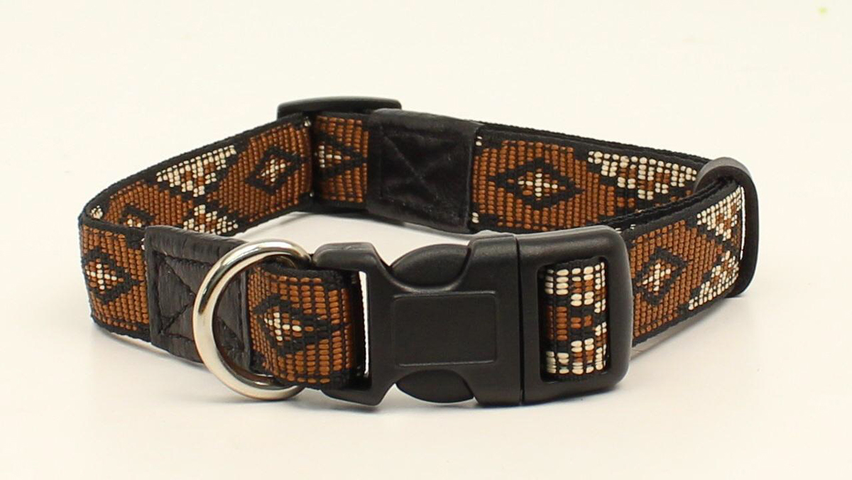 9307602-s-m 0.75 In. Woven Ribbon Long Diamond Dog Collar, Brown - Small & Medium