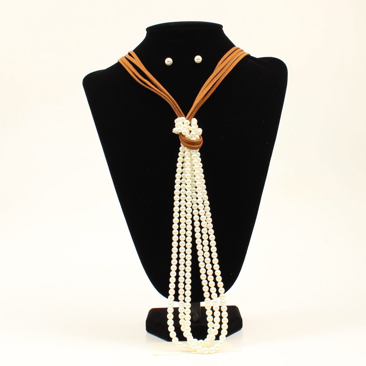 29199 Pearls Knot Necklace Set, Tan - 23.50 To 26.50 In.
