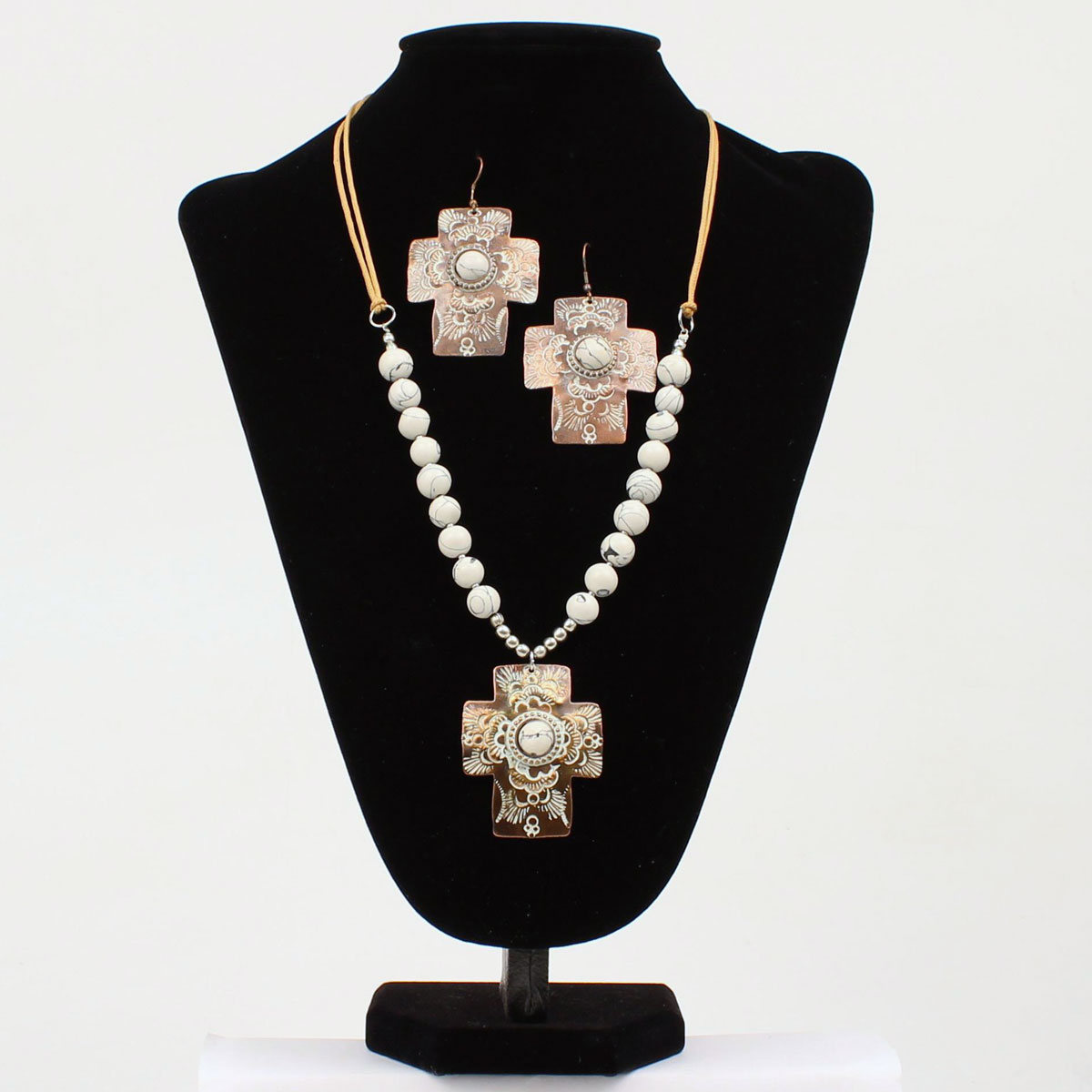 29179 White Etched Scrolling Necklace Set - 22 To 24 In.