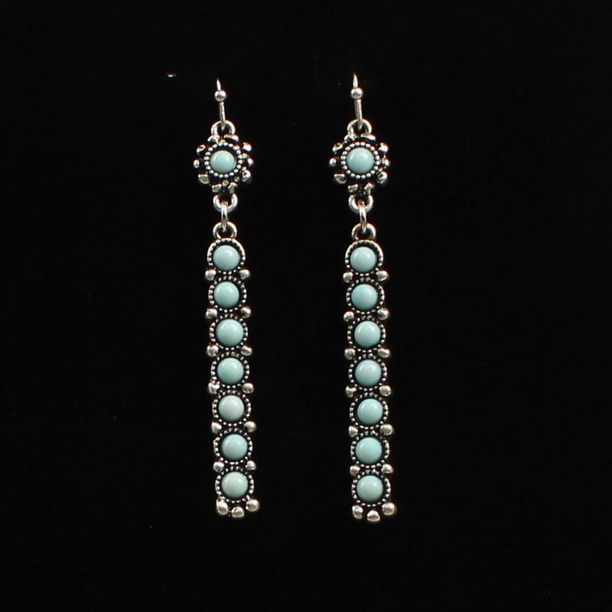 29120 Silver Long Bars Turquoise Stone Earrings