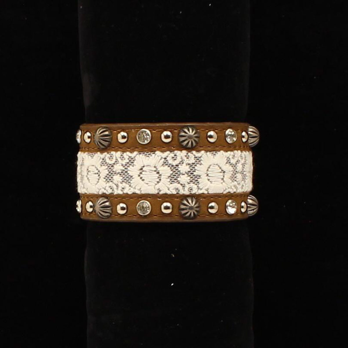 Dbr622 1.50 In. Clear Crystals Lace Inlay Bracelet, Brown - 1.37 X 8.25 In.
