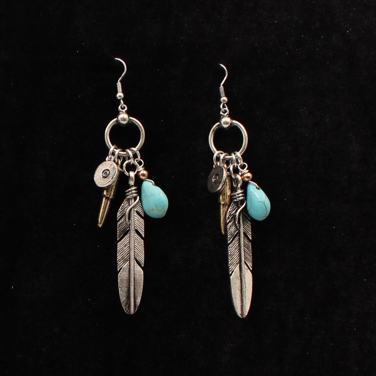 Dbue0238sbgb Bullet Feathers Bead Earrings & Necklace
