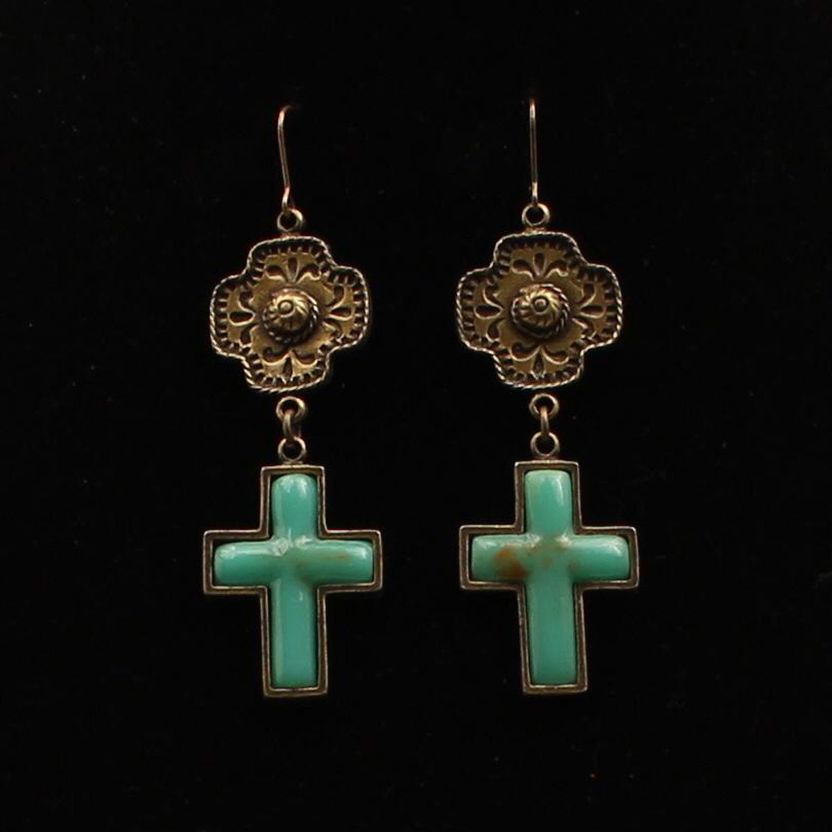 Dbue21013 Antique Gold & Turquoise Inlay Crystal Earrings