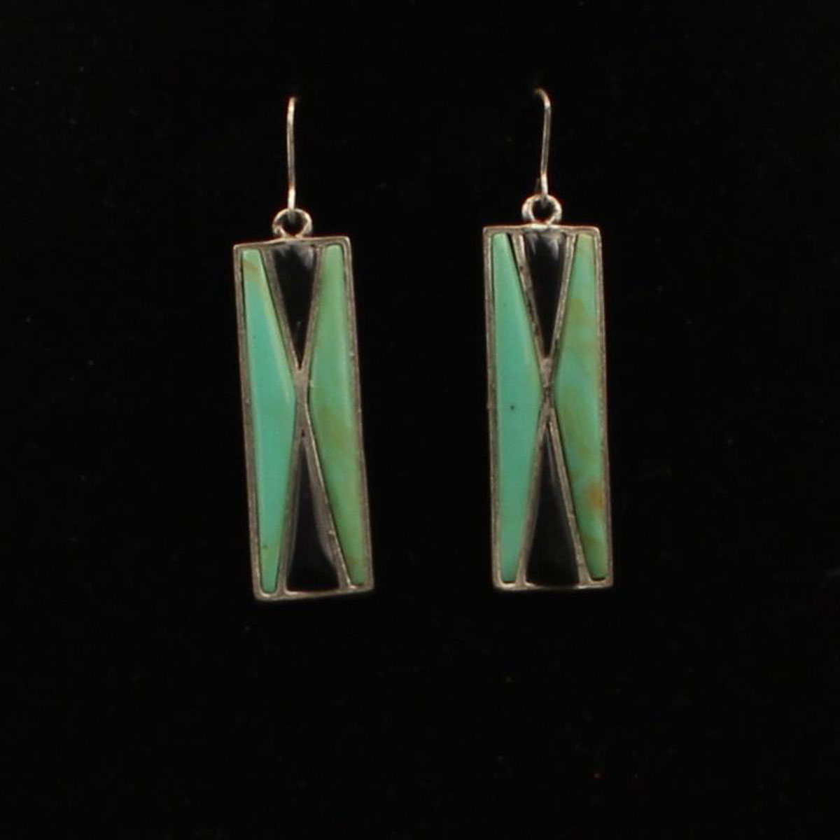 Dbue2104 Antique Silver & Turquoise Black Inlay Earrings
