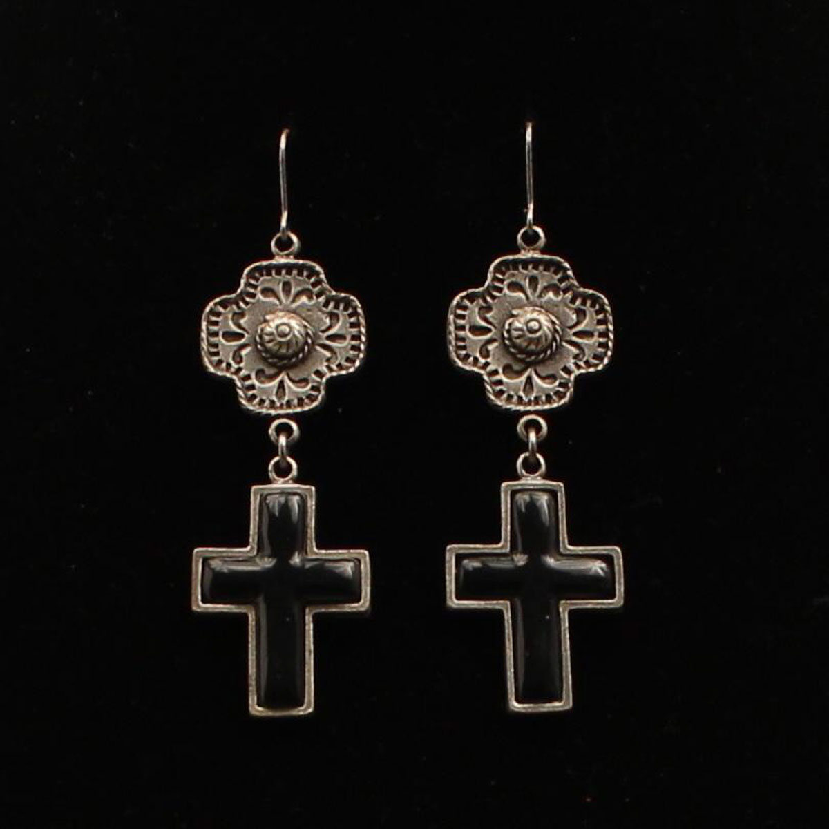 Dbue2105 Antique Silver Cross Dangle Inlay Earrings