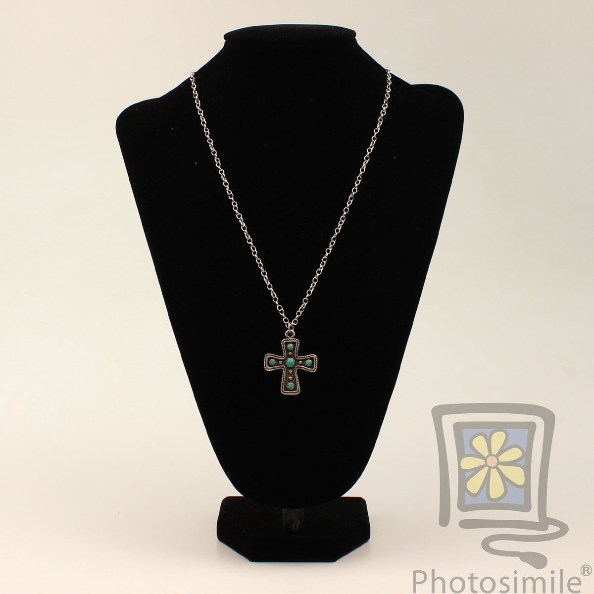 Dbun2113 Antique Silver Cross With Small Stone Inlay Necklace