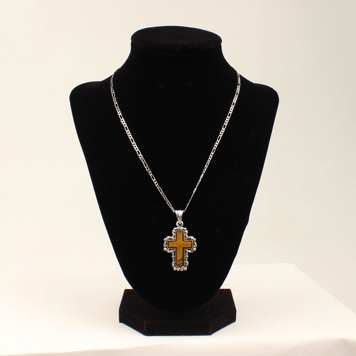 Dn141 Filigree Outline Cross Silver Strike Necklace, Silver & Gold With Brown - 1 X.75 In.