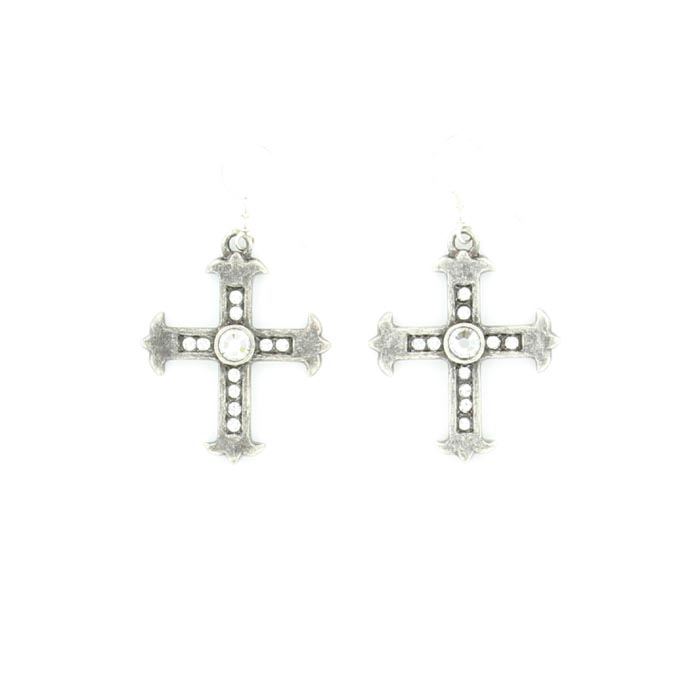 29378 Crystal Cross Earrings, Silver