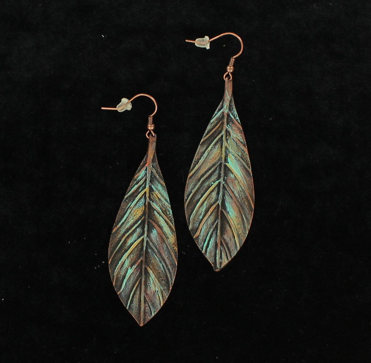 30836 Feather Earrings, Patina
