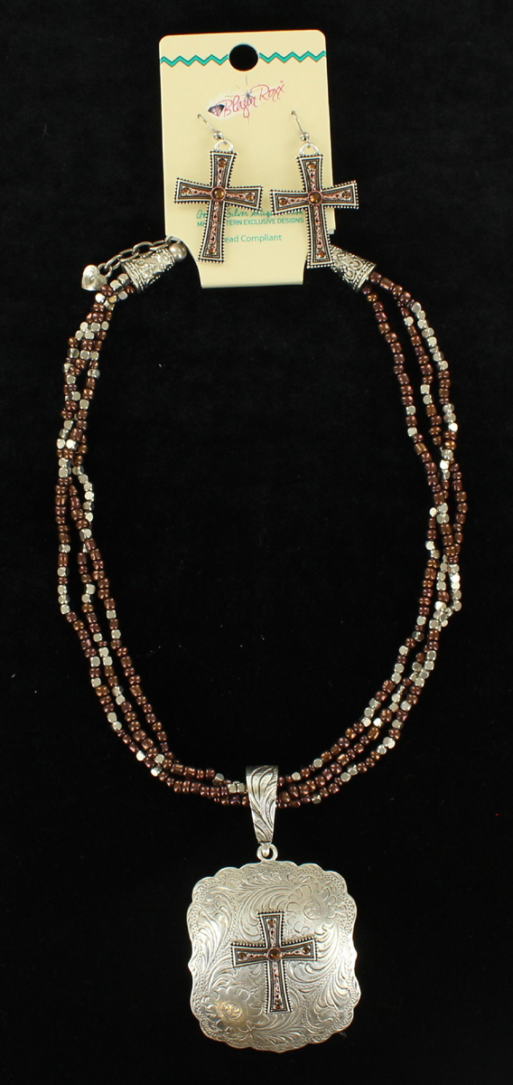 30908 Multi Strand Cross Jewellery Set - 16 In. Multi-strand Chain