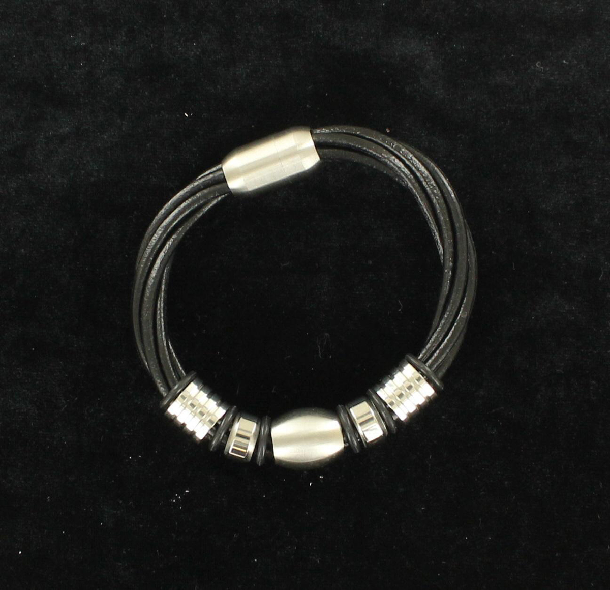 32502 Four Strand Silver Bead Bracelet, Black