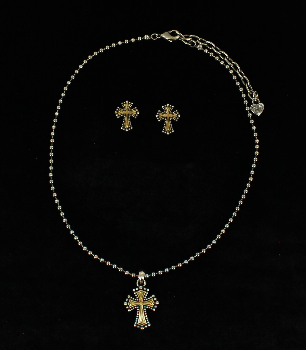 29910 Beaded Cross Jewellery Set, Silver & Gold