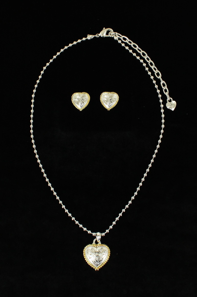 29912 Beaded Heart Jewellery Set, Silver & Gold