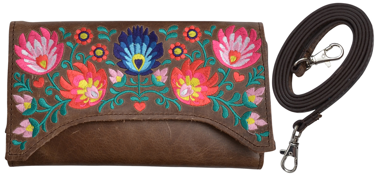 Dph882 Arrow Brown Distressed Floral Embroidery Handbag