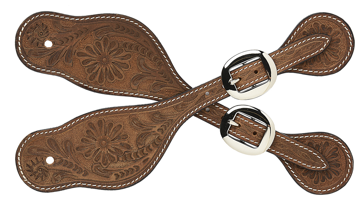 Dss3672 Floral Hand Tooled Spur Straps, Tan Distressed - Large