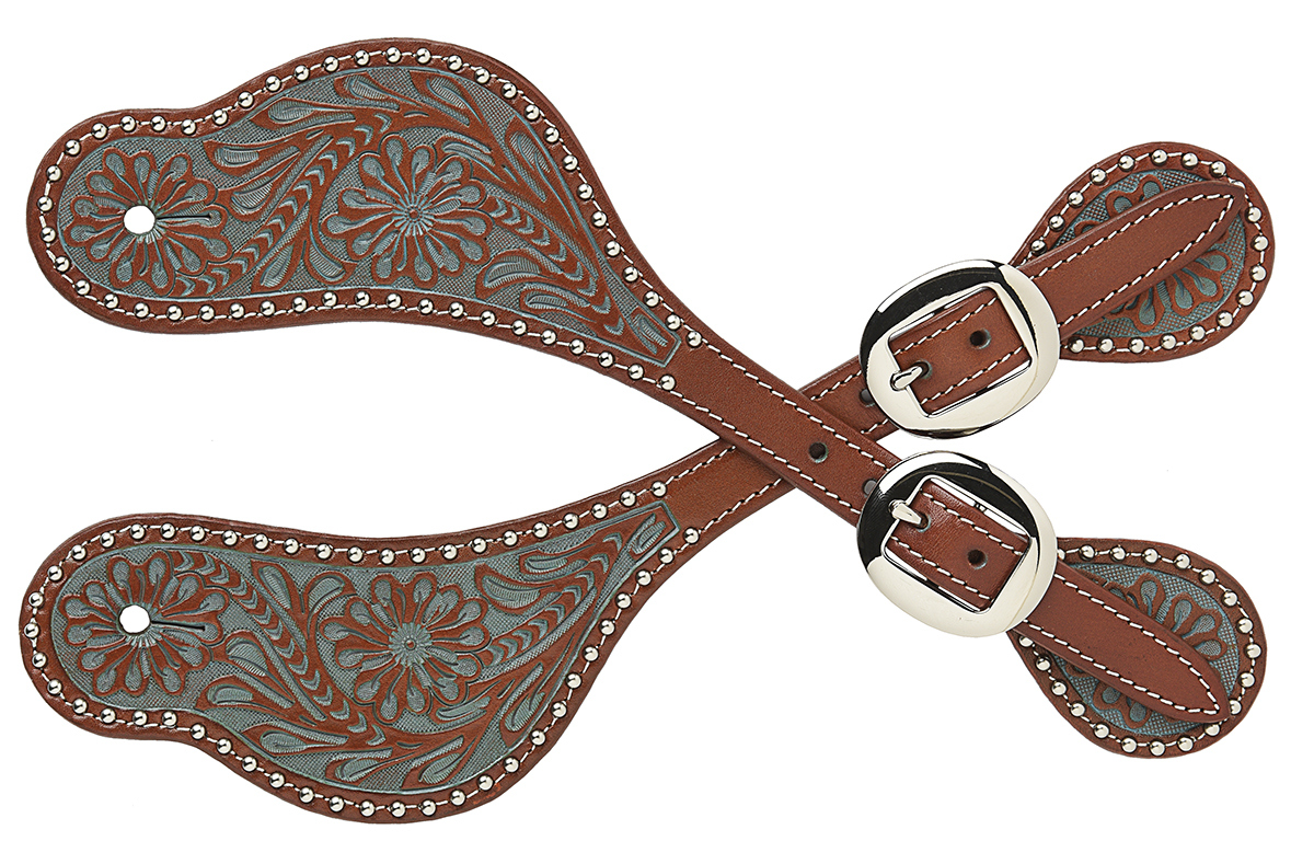 Dss3691 Tan Hand Tooled Floral Leather Spur Strap - Large