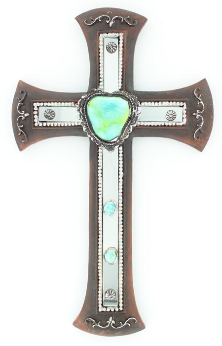 94568 Wall Cross With Stones, Turquoise - 8 X 13 In.