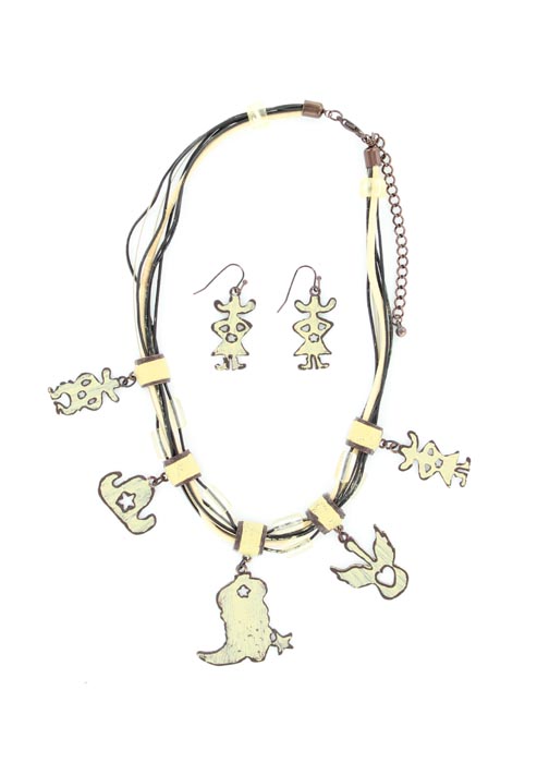 29185 Metal Charms Necklace, Tan