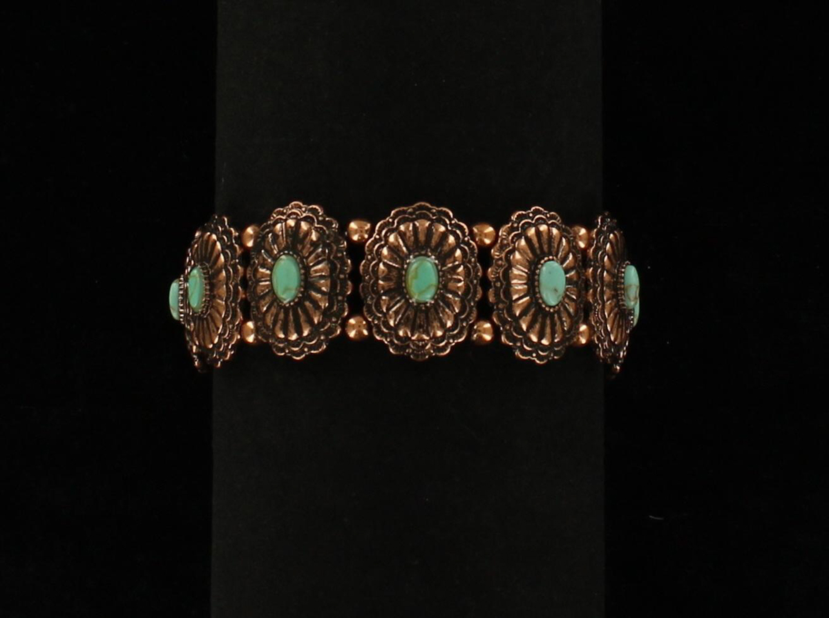 29027 Western Oval Disc Stone Bracelet, Copper & Turquoise