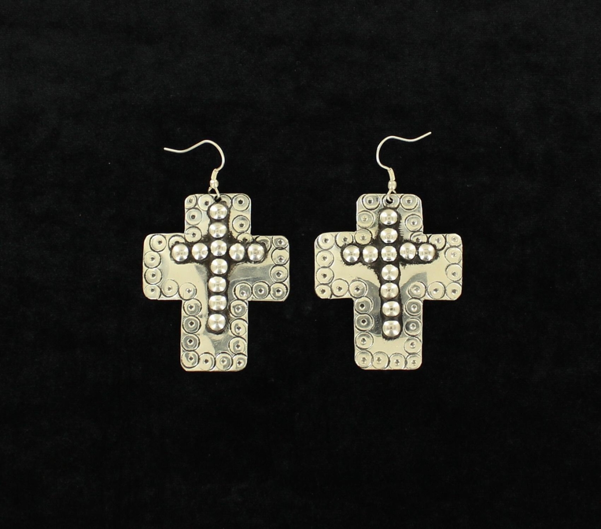 29049 Embossed Cross Stone Earrings - Large