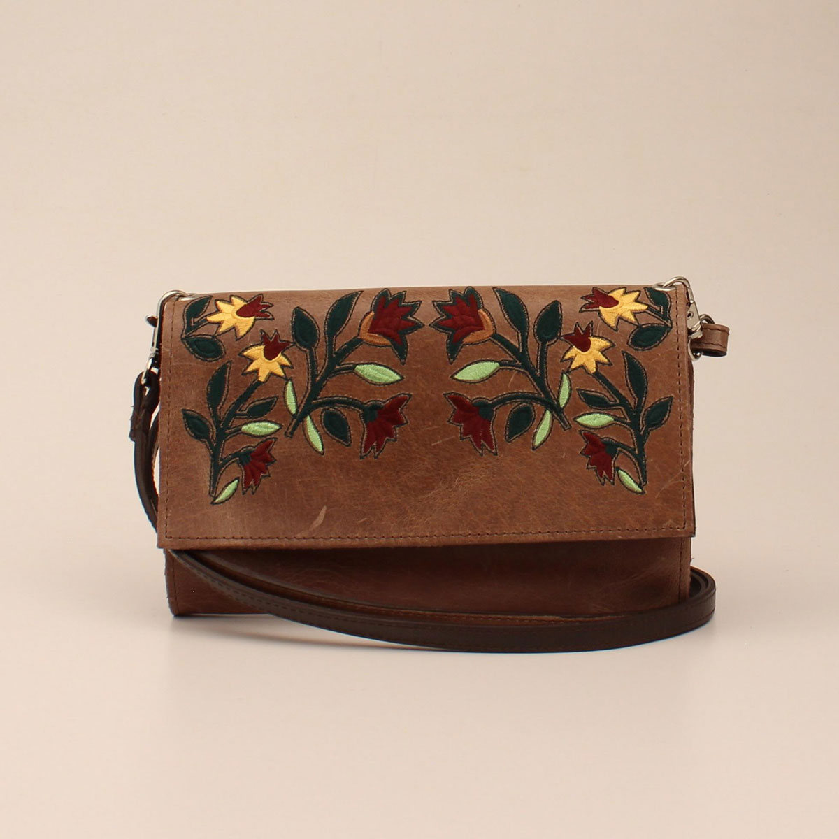 Dph952 Light Brown Floral Embroidery Handbag