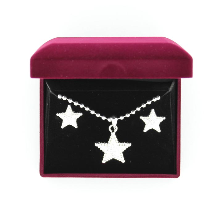 29971 Engraved Star Necklace & Earrings Set, Clear - Large