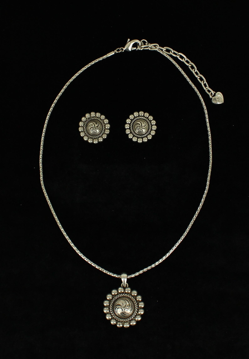 29973 Round Beaded Concho Necklace & Earrngs Set