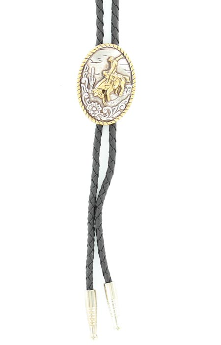 22834 Bucking Horse Oval Bolo, Silver & Gold - 36 In.