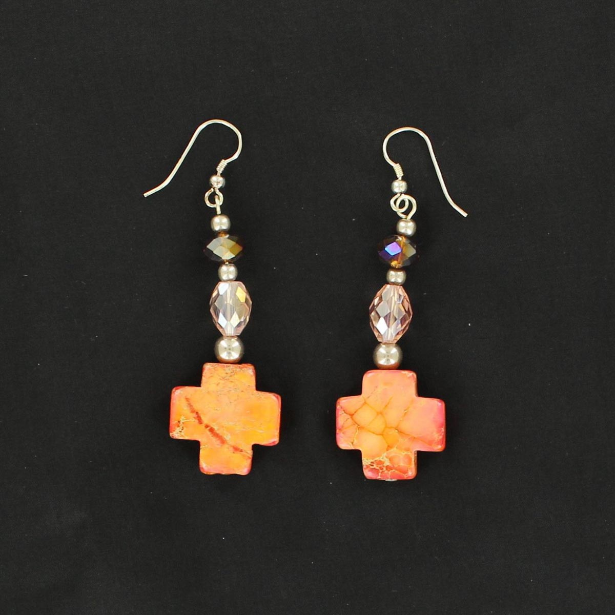 2947302 Stone Maltese Cross Hook Earrings, Brown