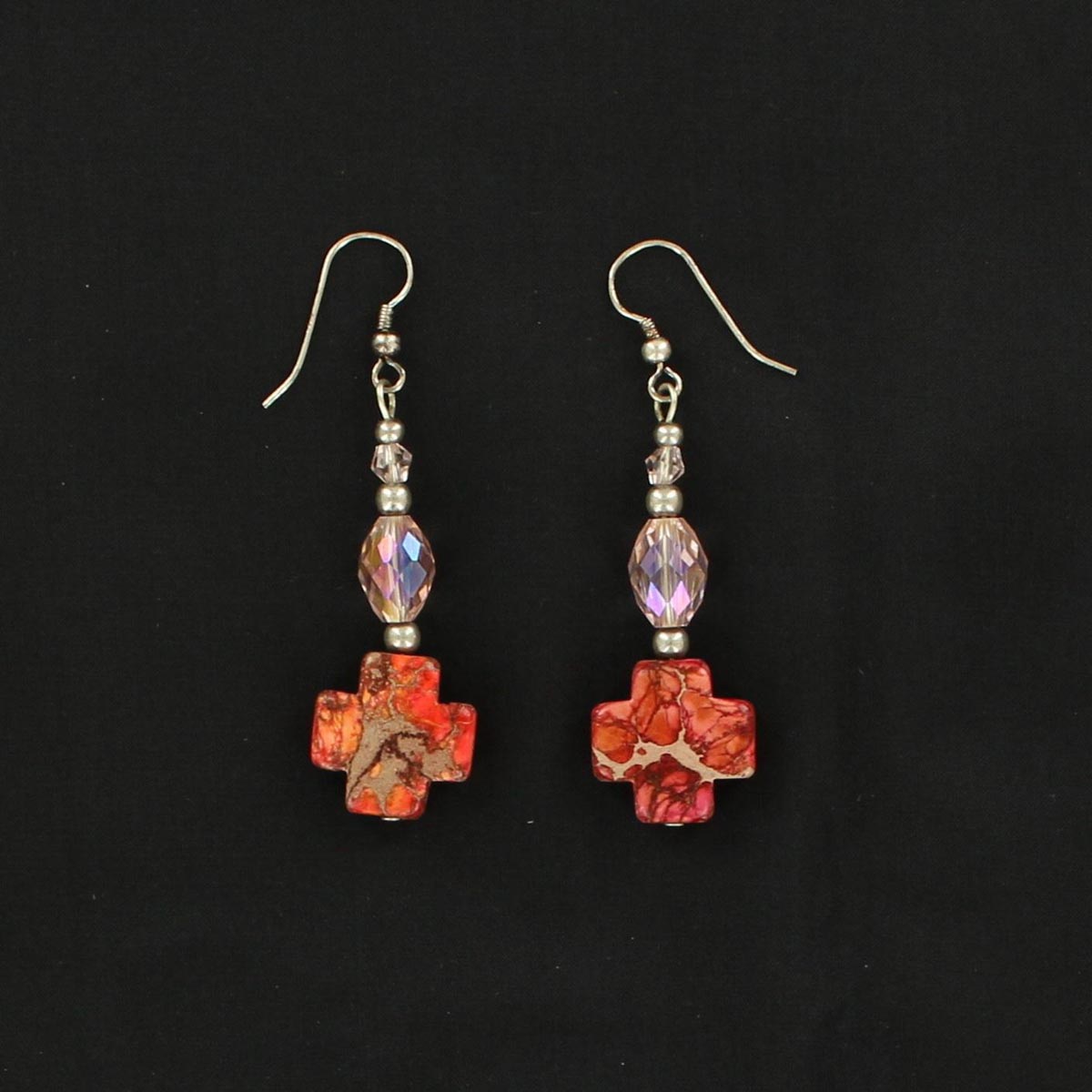 2947130 Stone Maltese Cross Hook Earrings, Pink