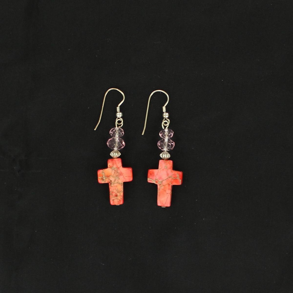 2947530 Stone Cross Hook Earrings, Pink