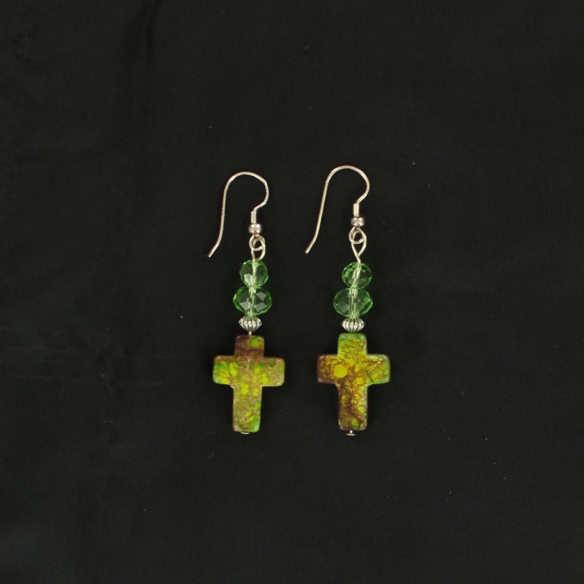 2947528 Stone Cross Hook Earrings, Green