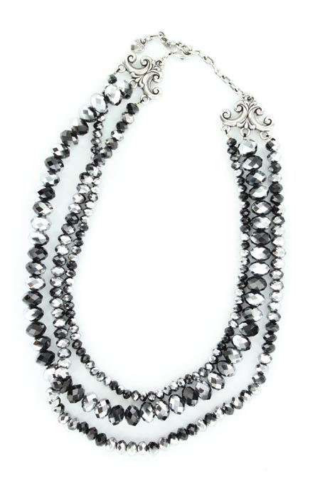 2946165 Charm 3 Strand Necklace, Black & Silver - 18 To 19.50 In.