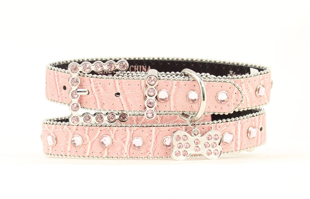 9300724-l Croco & Crystal Dog Collar, Pink - Large