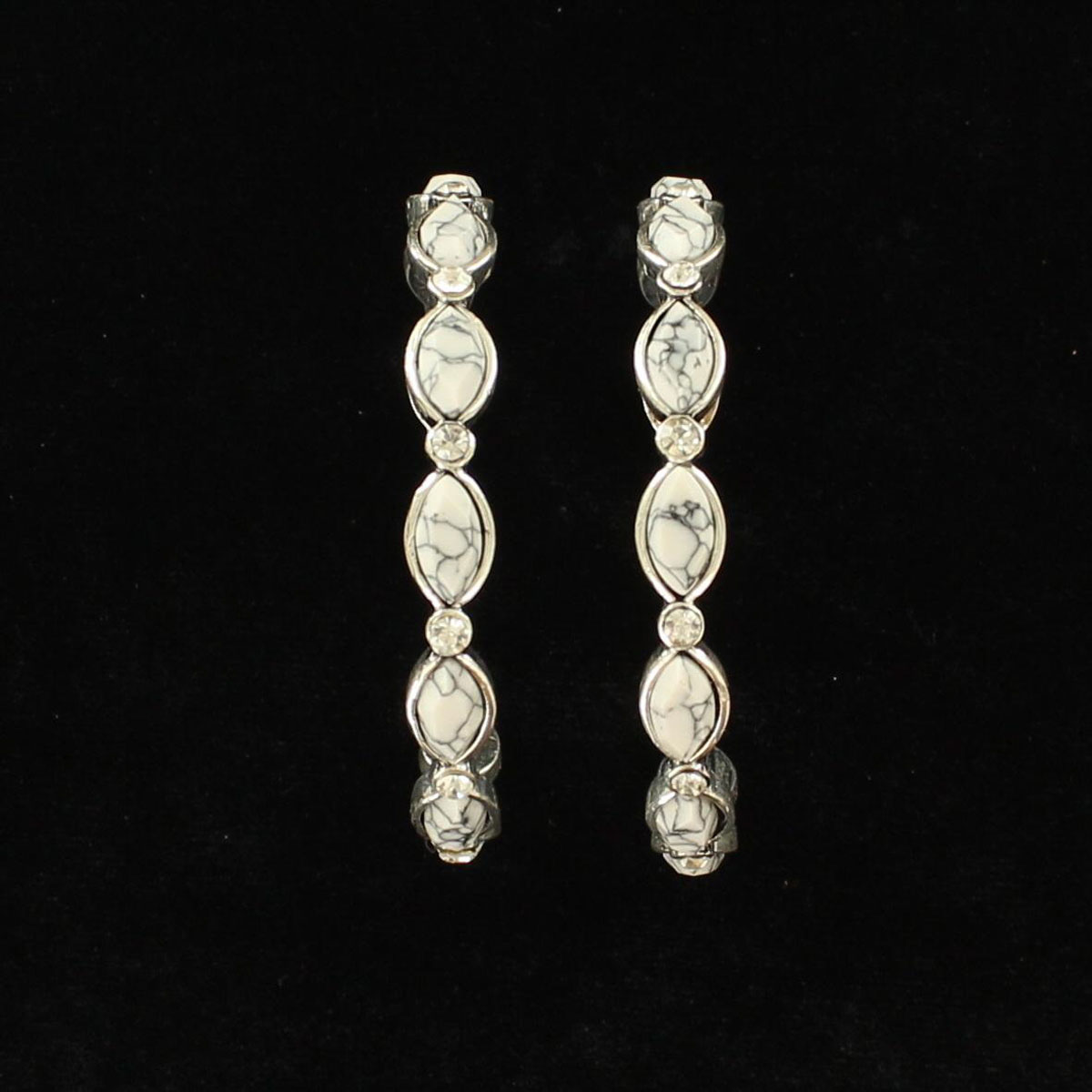 29181 Oval Stone Crystal Hoop Earrings, White