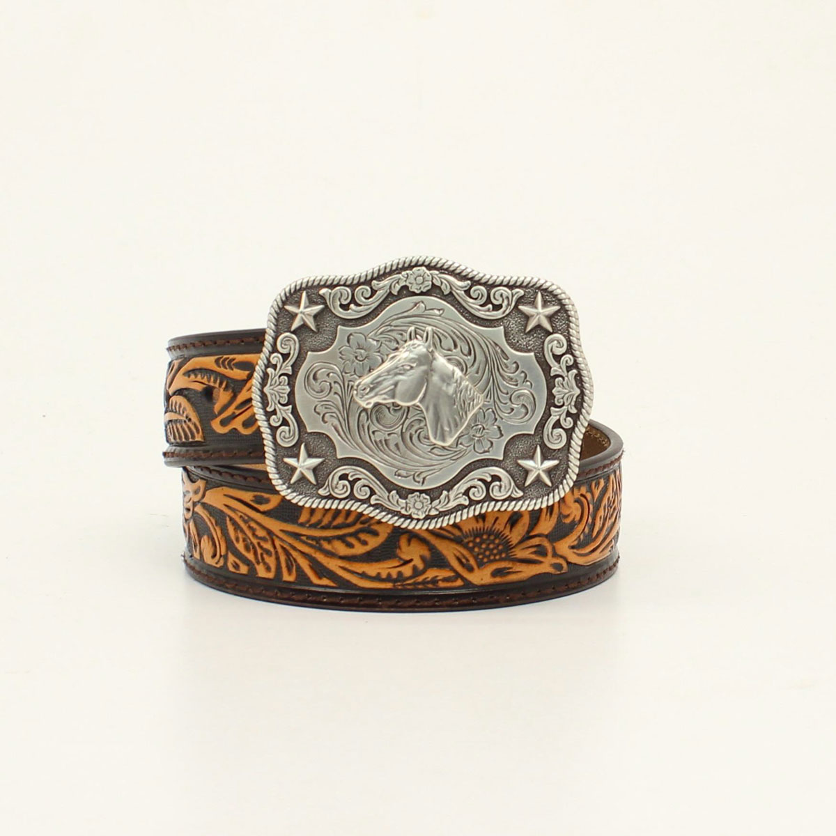 UPC 701340579897 product image for N4437875-22 1.25 in. Floral Embossed Strap Horse Head Boys Belt & Buckle, Br | upcitemdb.com