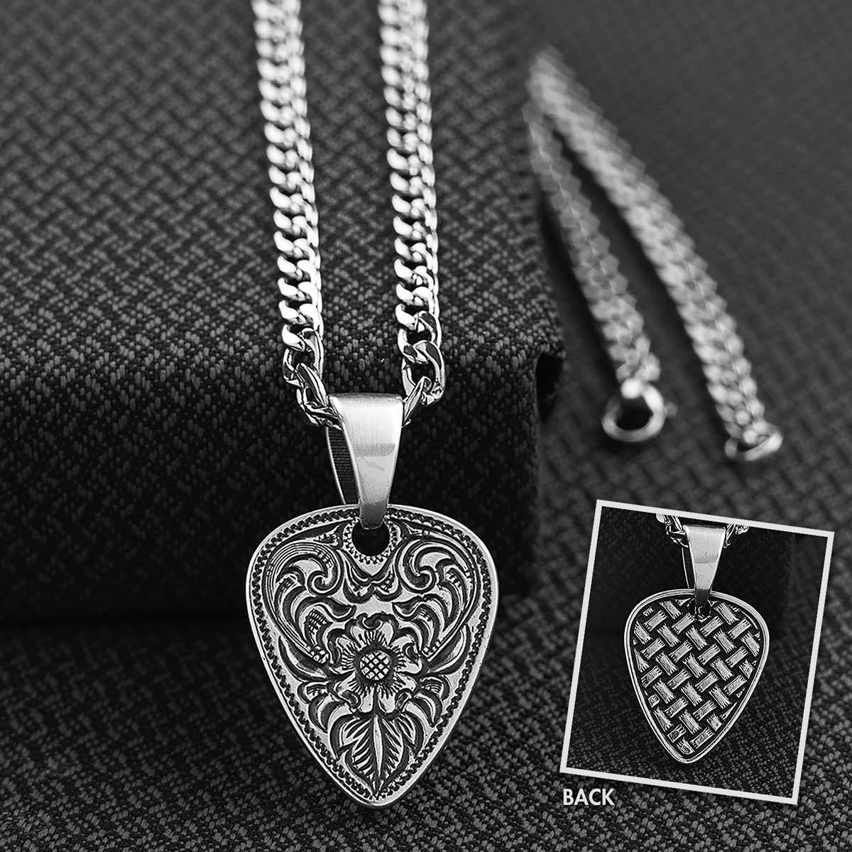 32128 Floral Guitar Pick Chain Necklace - 22 In.