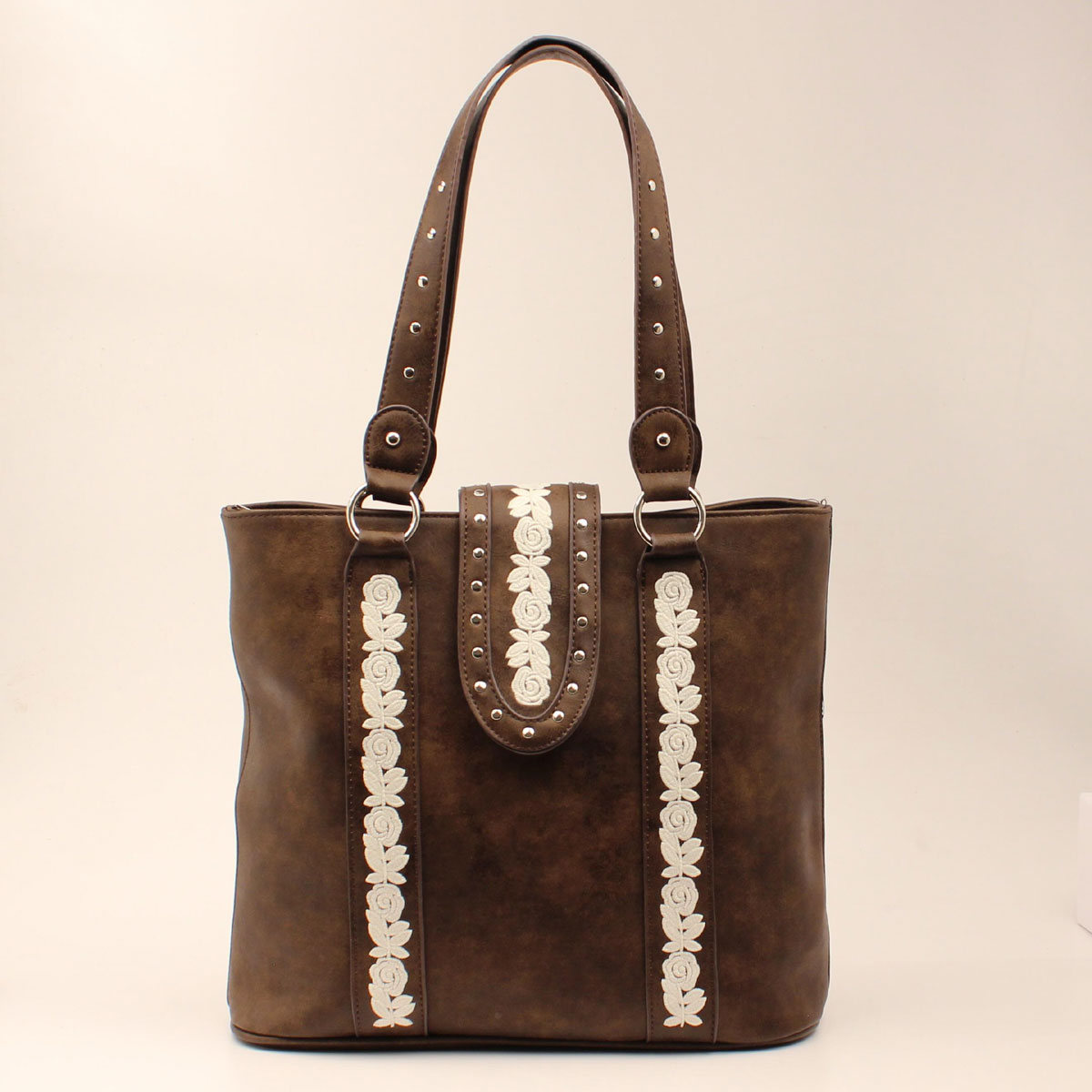 Dhb1080 Dark Brown With White Floral Embroidery Handbag