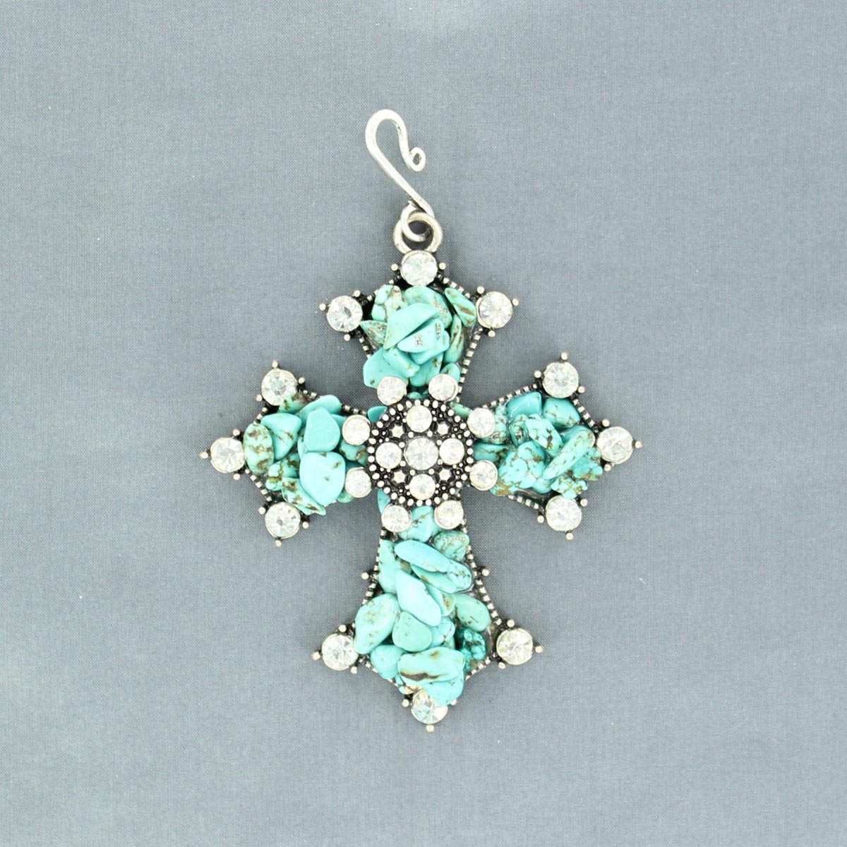 29761 Charm Cross With Crystals Hook Pendant, Turquoise