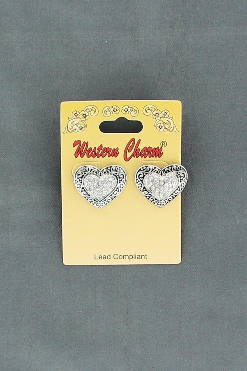 29809 Heart Engraved Crystal Earrings, Clear