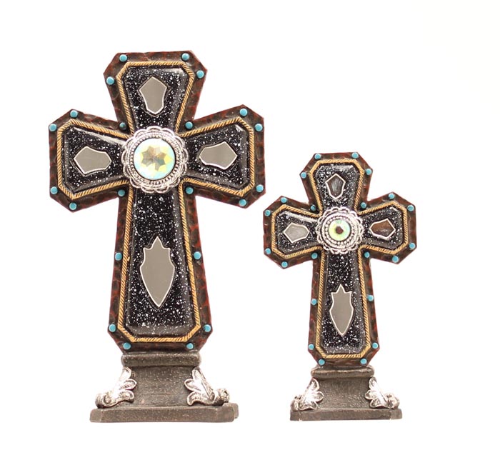 94229 Mirror Accent Table Cross Set, Turquoise