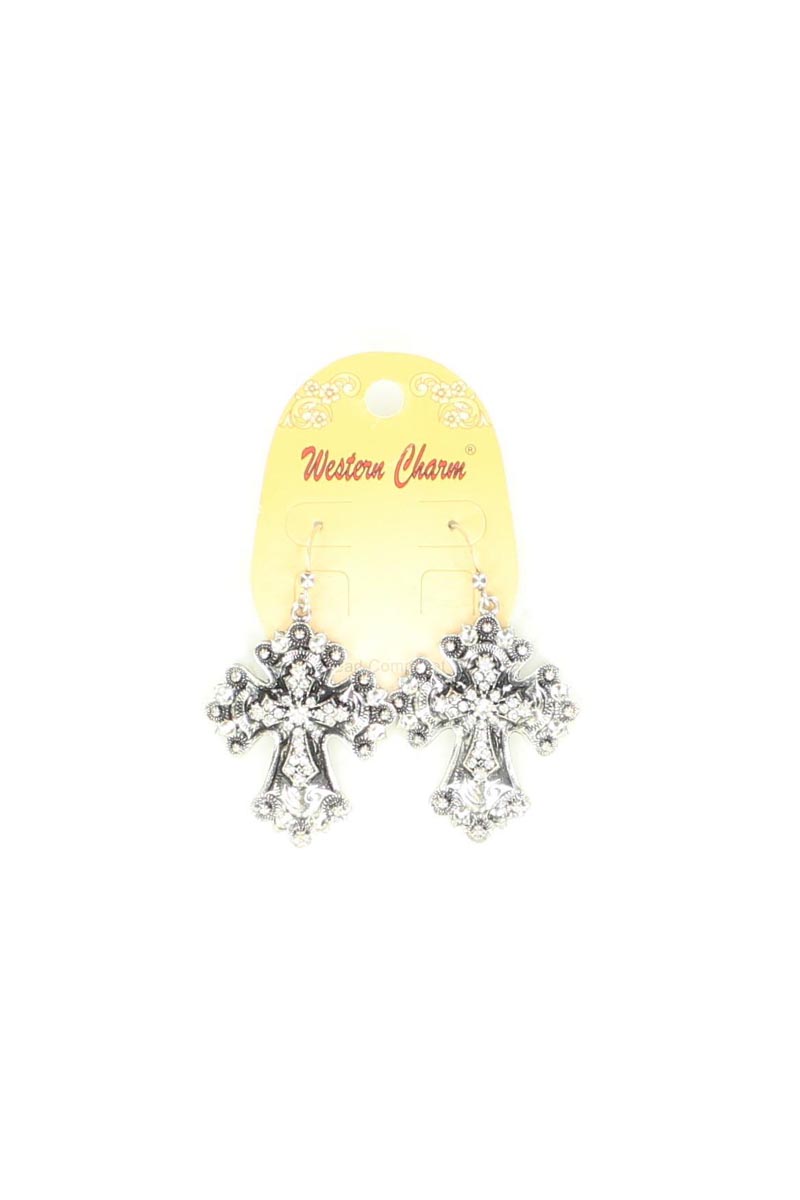 29889 Cross Berry Crystal Earrings, Silver & Black