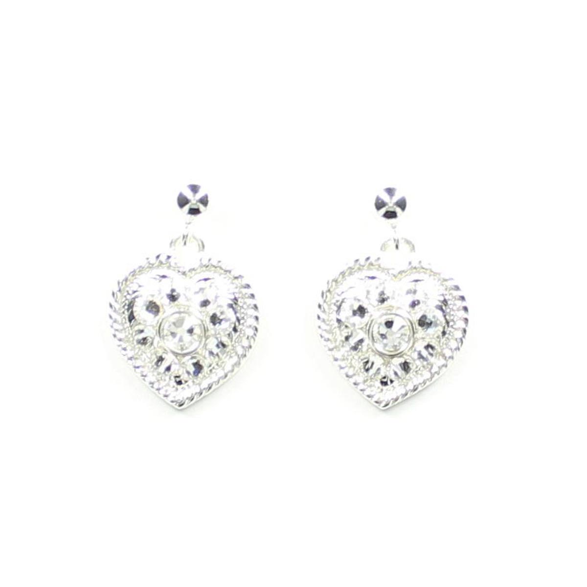 30170 Crystal Heart Drop Earrings, Silver