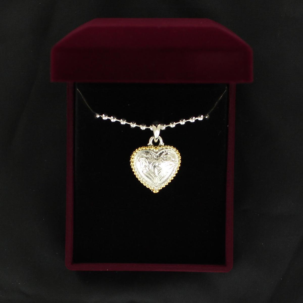 30194 Heart Bead Edge Necklace, Silver & Gold - 17 To 20 In.