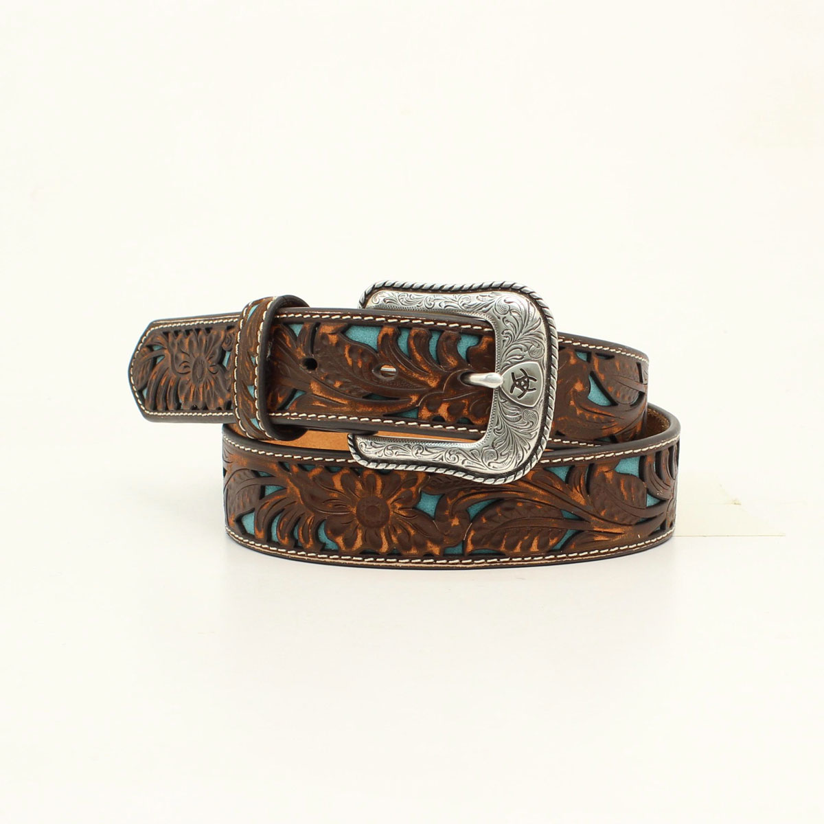 UPC 701340592100 product image for Ariat A1030002-38 1.50 in. Floral Embossed Belt Turquoise & Brown - Size 38 | upcitemdb.com