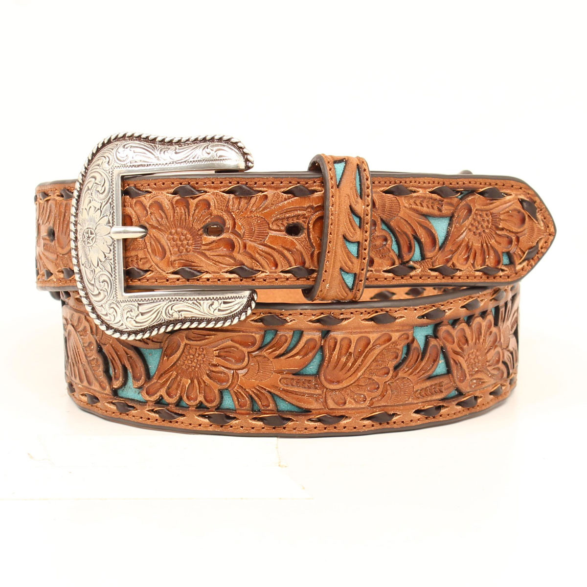 UPC 701340592476 product image for N2414608-32 Floral Embossed Overlay Turquoise Underlay Mens Belt & Buckle, T | upcitemdb.com