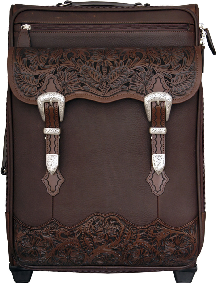 Dodl24 Pebble Grain With Floral Hand Tooled Flap & Overlay, Chocolate - 22 X 14 X 10.25 In.