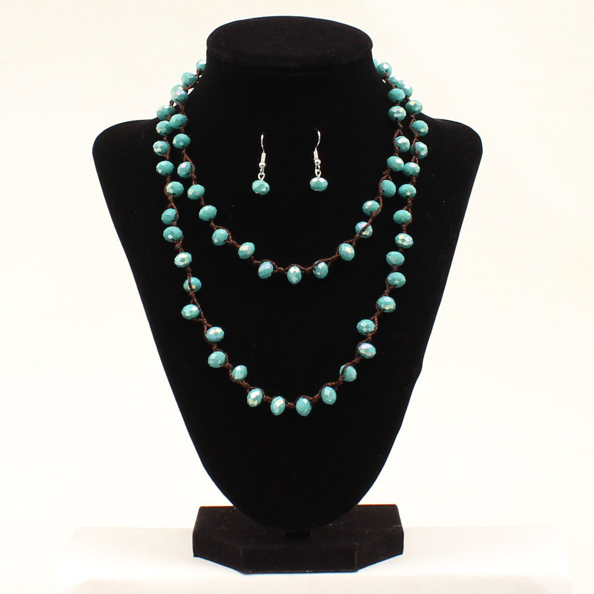 30929 Turquoise Glass Beads Necklace & Earring Set