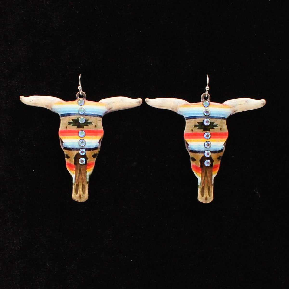 30950 Southwest Skull Design Rhinestones Earrings, Multi Color