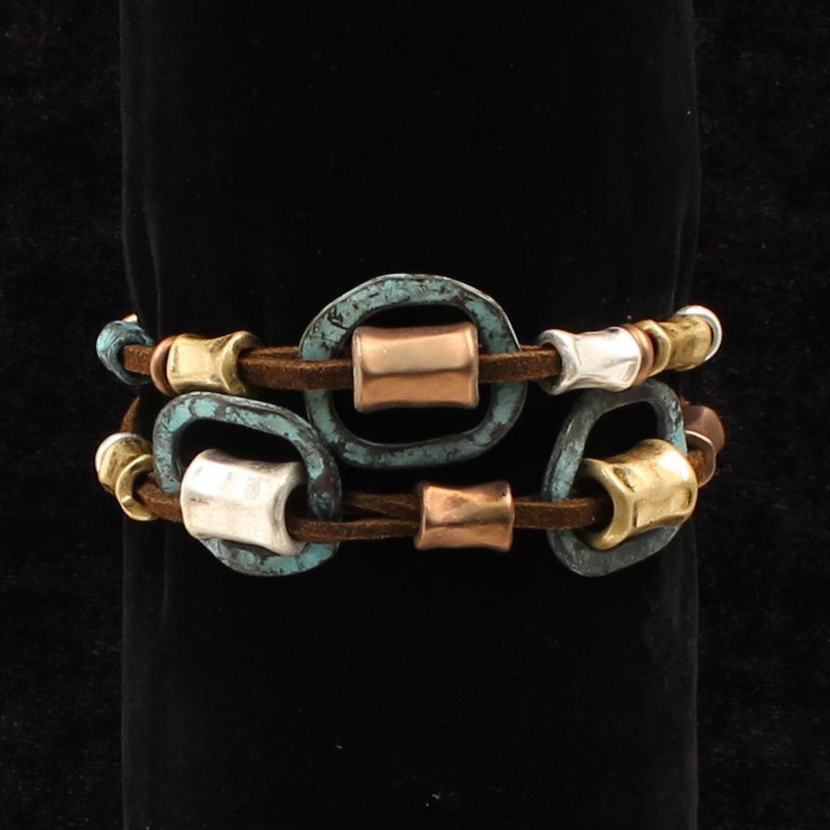 30936 2 Strands Copper, Gold & Patina Beads Bracelet